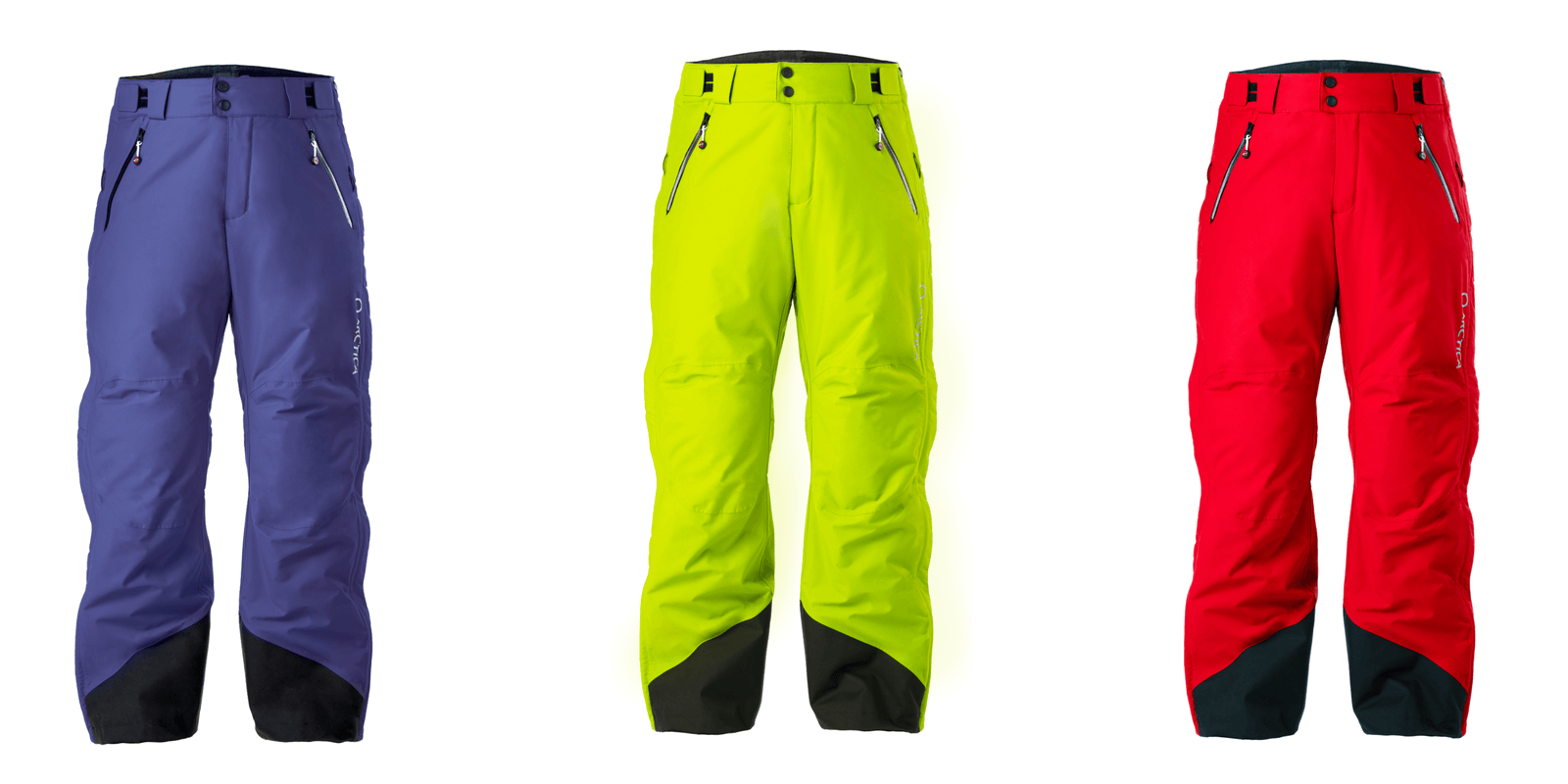 Arctica side zip 2.0 pant colors for 2017-18 Navy, Optic Yellow and Red.