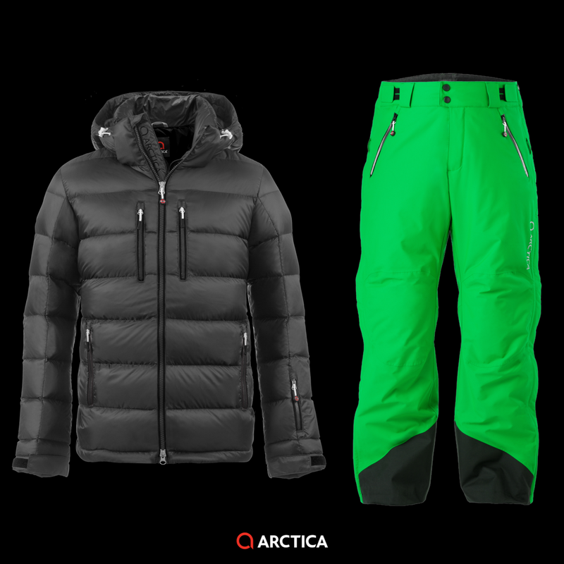 Arctica Classic Down Jacket in Black with 2.0 Pants Lime
