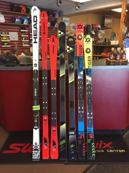 You can buy ski racing gear at Peak Ski Shop Killington in May. They have 2018 race skis from Head, Atomic, Fischer and Volkl in stock.