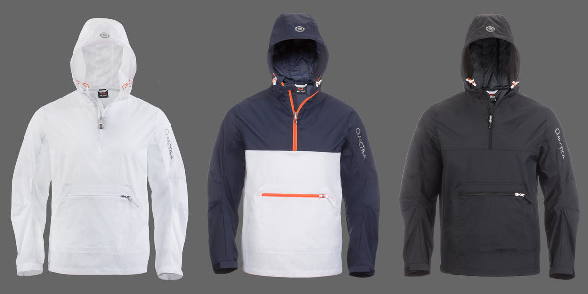 The Arctica Packable Windbreaker comes in 3 colors - white, colorblock and black.