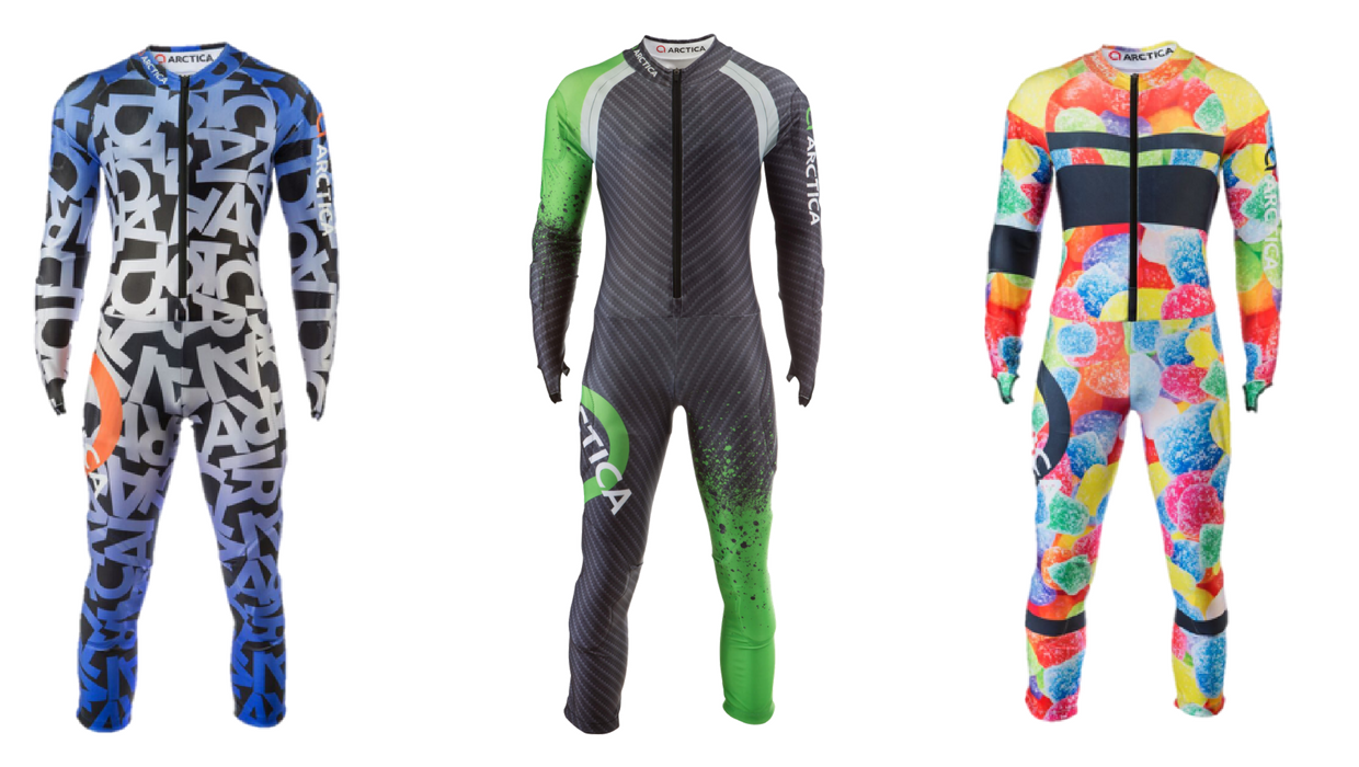 You can buy an alpine ski racing speed suit in summer at arctica.com. These are just 3 of the many suits we have available.