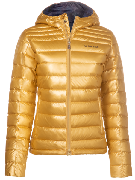 Women's Featherlyte Down PackHoodie - Gold/Midnight, X-Large on Arctica