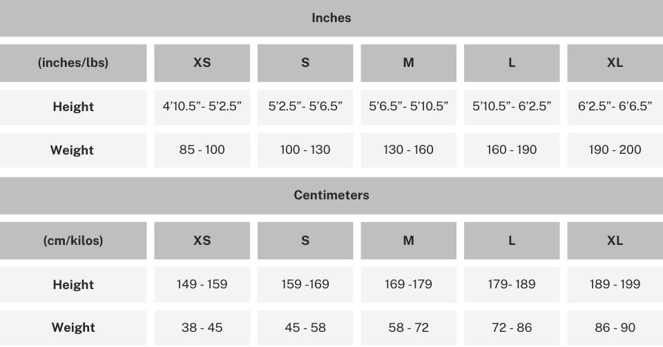 arctica adult unisex race suit size chart
