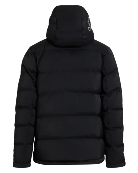Back view of the Arctica Men's 416 Classic Down Jacket in Black with the hood down showing its logo.