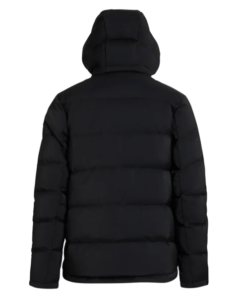 Back view of the Arctica Men's 416 Classic Down Jacket in Black with the hood up.