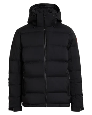 Front view of the Arctica Men's 416 Classic Down Jacket in Black with the hood down.