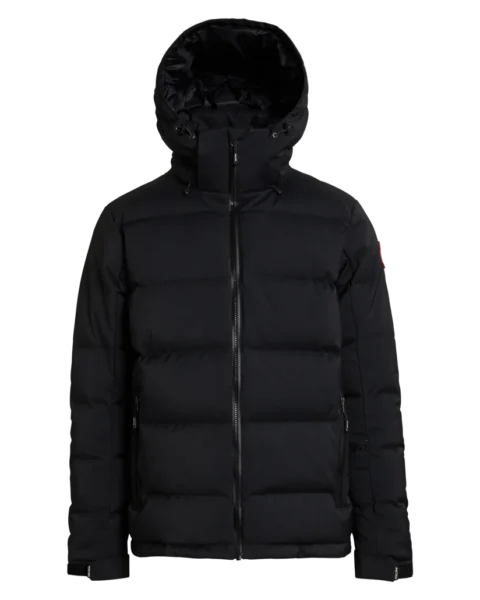 Front view of the Arctica Men's 416 Classic Down Jacket in Black with the hood up.