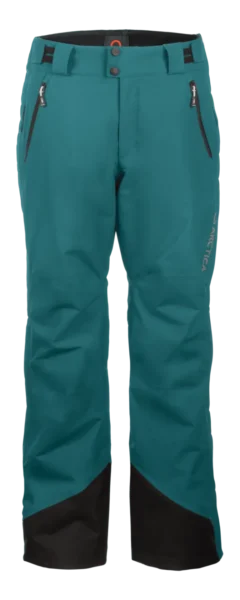 Front view of the Arctica Side Zip Ski Pants 2.0 in Balsam with zip hand pockets and black scuff guards.