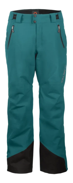 Front view of the Arctica Side Zip Ski Pants 2.0 in Balsam with zip hand pockets and black scuff guards.