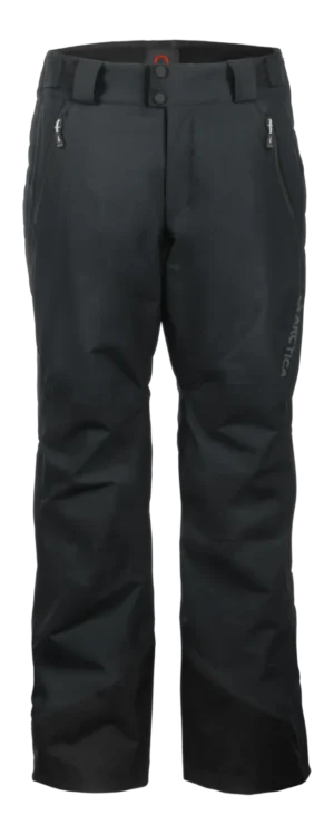 Front view of the Arctica Side Zip Ski Pants 2.0 in Black with zip hand pockets and black scuff guards.
