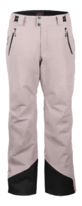 Front view of the Arctica Side Zip Ski Pants 2.0 in Blush with zip hand pockets and black scuff guards.