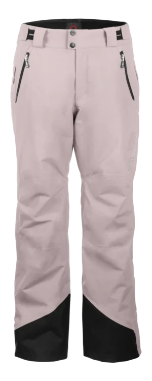 Front view of the Arctica Side Zip Ski Pants 2.0 in Blush with zip hand pockets and black scuff guards.