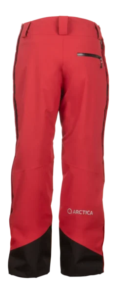 Back view of the Arctica Side Zip Ski Pants 2.0 in Deep Red showing the zip back pocket and leg logo.
