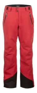 Front view of the Arctica Side Zip Ski Pants 2.0 in Deep Red with zip hand pockets and black scuff guards.