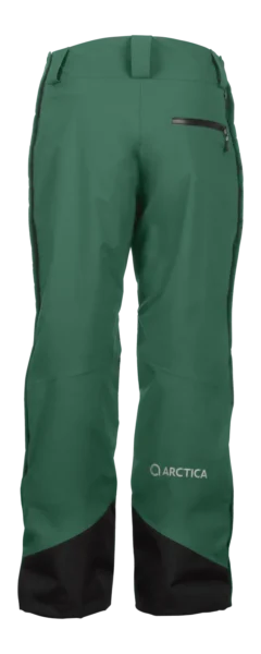 Back view of the Arctica Side Zip Ski Pants 2.0 in Evergreen showing the zip back pocket and leg logo.