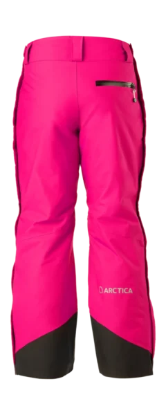 Back view of the Arctica Side Zip Ski Pants 2.0 in Hot Pink showing the zip back pocket and leg logo.