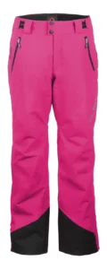 Front view of the Arctica Side Zip Ski Pants 2.0 in Hot Pink with zip hand pockets and black scuff guards.