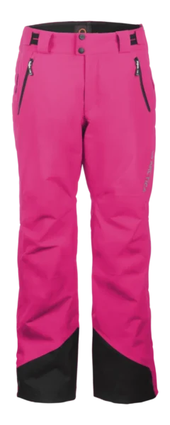 Front view of the Arctica Side Zip Ski Pants 2.0 in Hot Pink with zip hand pockets and black scuff guards.