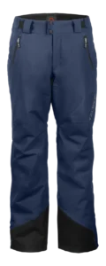 Front view of the Arctica Side Zip Ski Pants 2.0 in Midnight with zip hand pockets and black scuff guards.