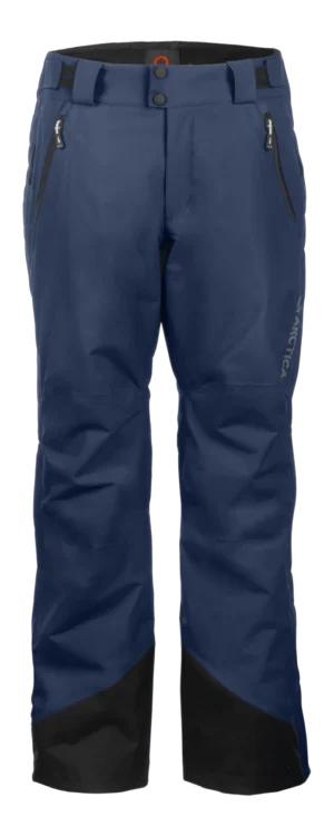 Front view of the Arctica Side Zip Ski Pants 2.0 in Midnight with zip hand pockets and black scuff guards.