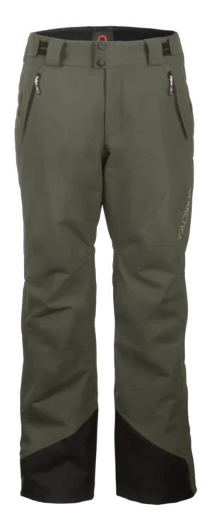 Front view of the Arctica Side Zip Ski Pants 2.0 in OD with zip hand pockets and black scuff guards.