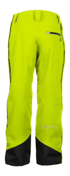 Back view of the Arctica Side Zip Ski Pants 2.0 in Optic Yellow showing the zip back pocket and leg logo.