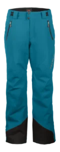 Front view of the Arctica Side Zip Ski Pants 2.0 in Petrol with zip hand pockets and black scuff guards.