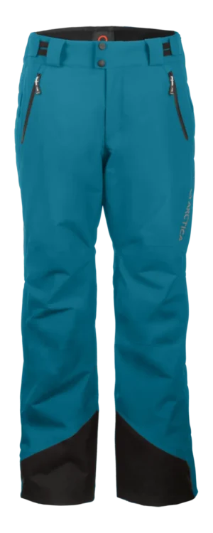 Front view of the Arctica Side Zip Ski Pants 2.0 in Petrol with zip hand pockets and black scuff guards.