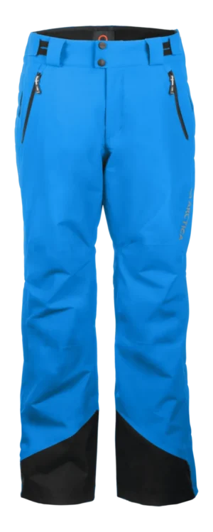Front view of the Arctica Side Zip Ski Pants 2.0 in Royal with zip hand pockets and black scuff guards.