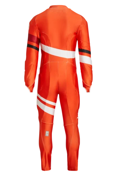 Back view of the Arctica Zenith GS Suit in Volcano with diagonal white stripes across the back and thigh.
