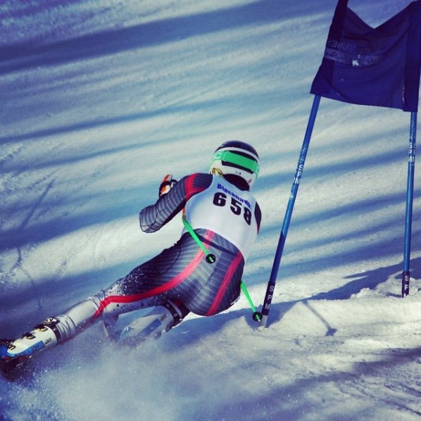Dean Travers ski racing in his Arctica GS Speed Suit