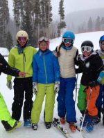 Group of ski racers in Arctica side zip ski pants.