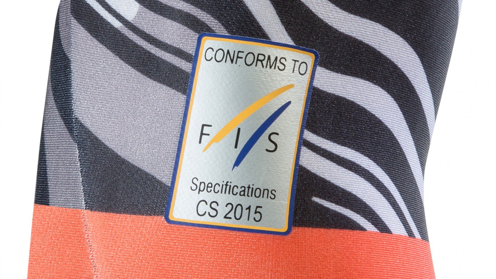FIS CS 2015 conformity label proving a ski race suit is FIS approved.