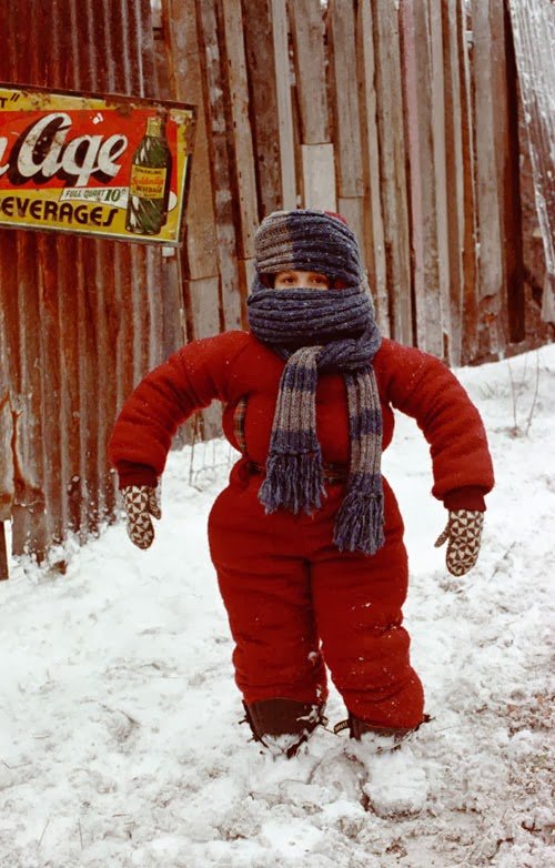 Randy from a Christmas Story can't put his arms down in his bulky down jacket and pants snow suit that could very well be made of made of 300 fill down. Down jackets for ski racers should not be bulky and heavy like this.