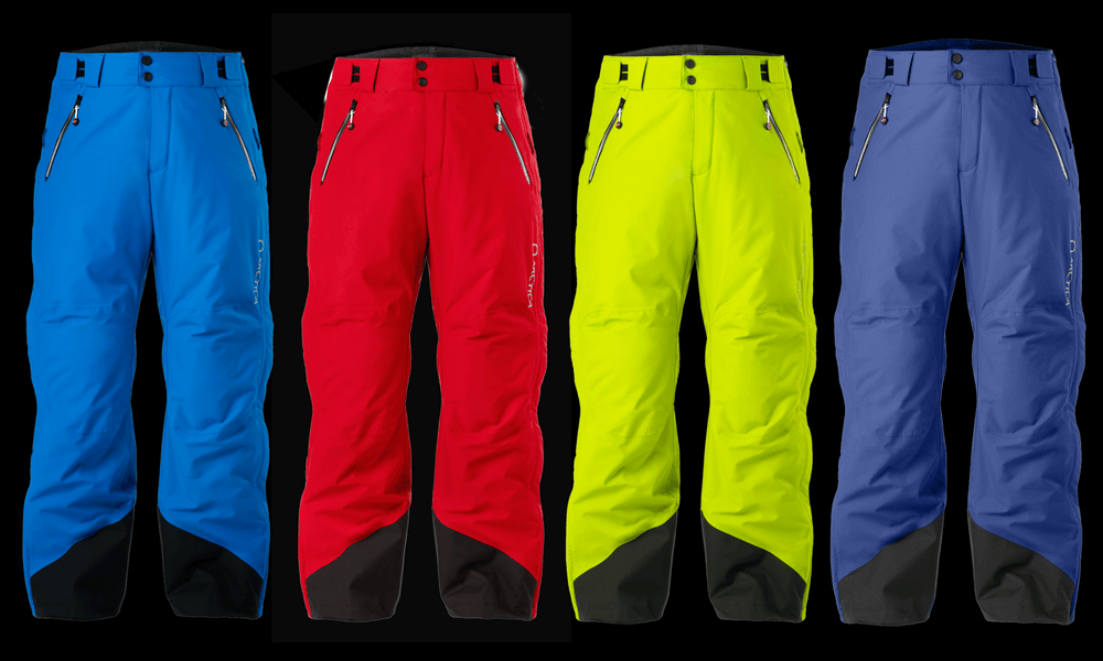 Arctica Side Zip Pant 2.0 in blue, red, optic yellow and navy.