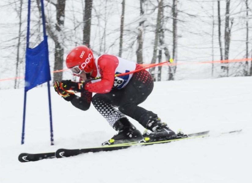 Petoskey High School ski team racer Tripp Thomas in his Arctica GS Speed Suit. Photo: Drew Kochanny Petoskey News-Review.